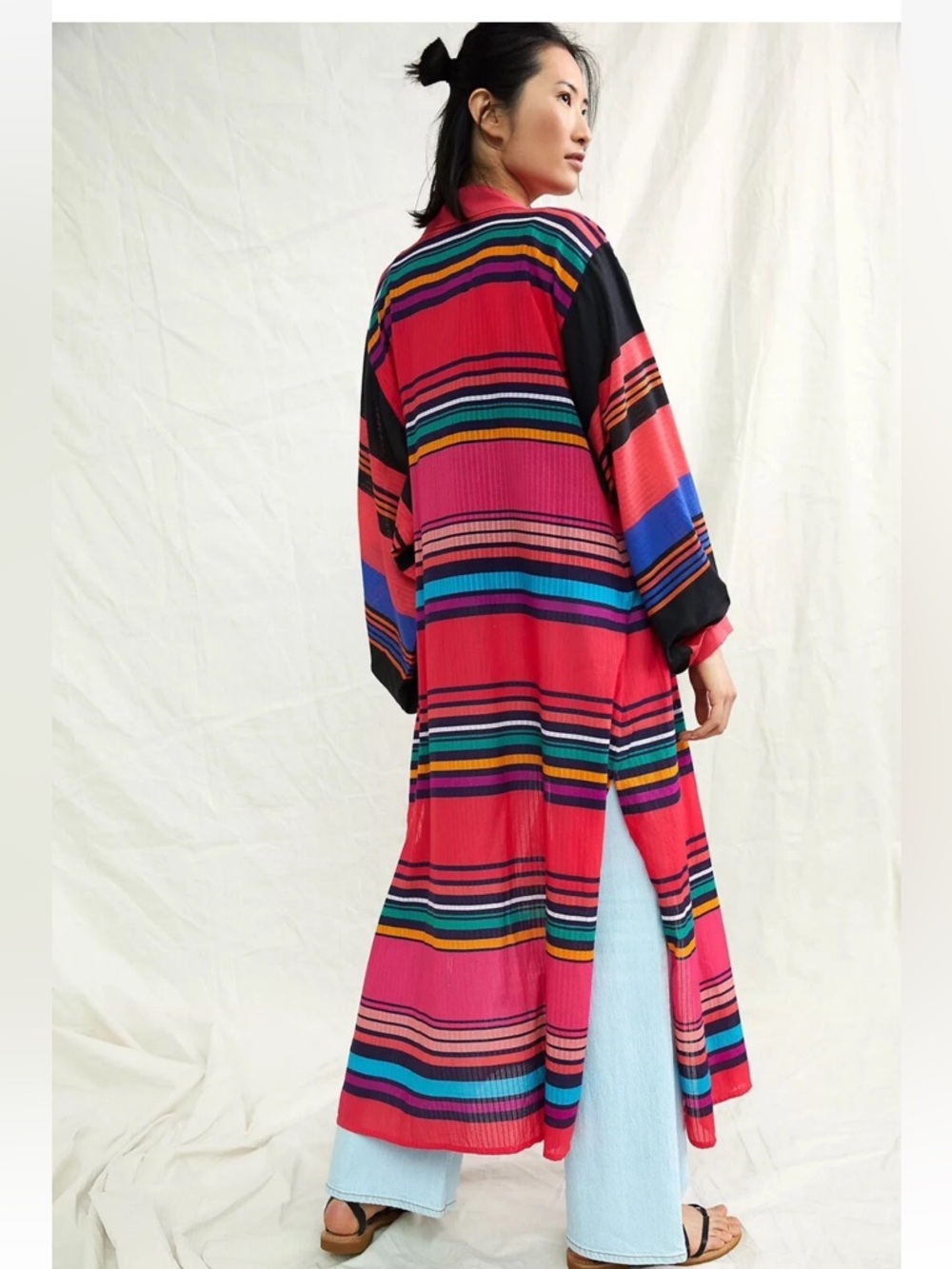 Anthropology conditions apply stripe kimono duster summer flowy boho maximal